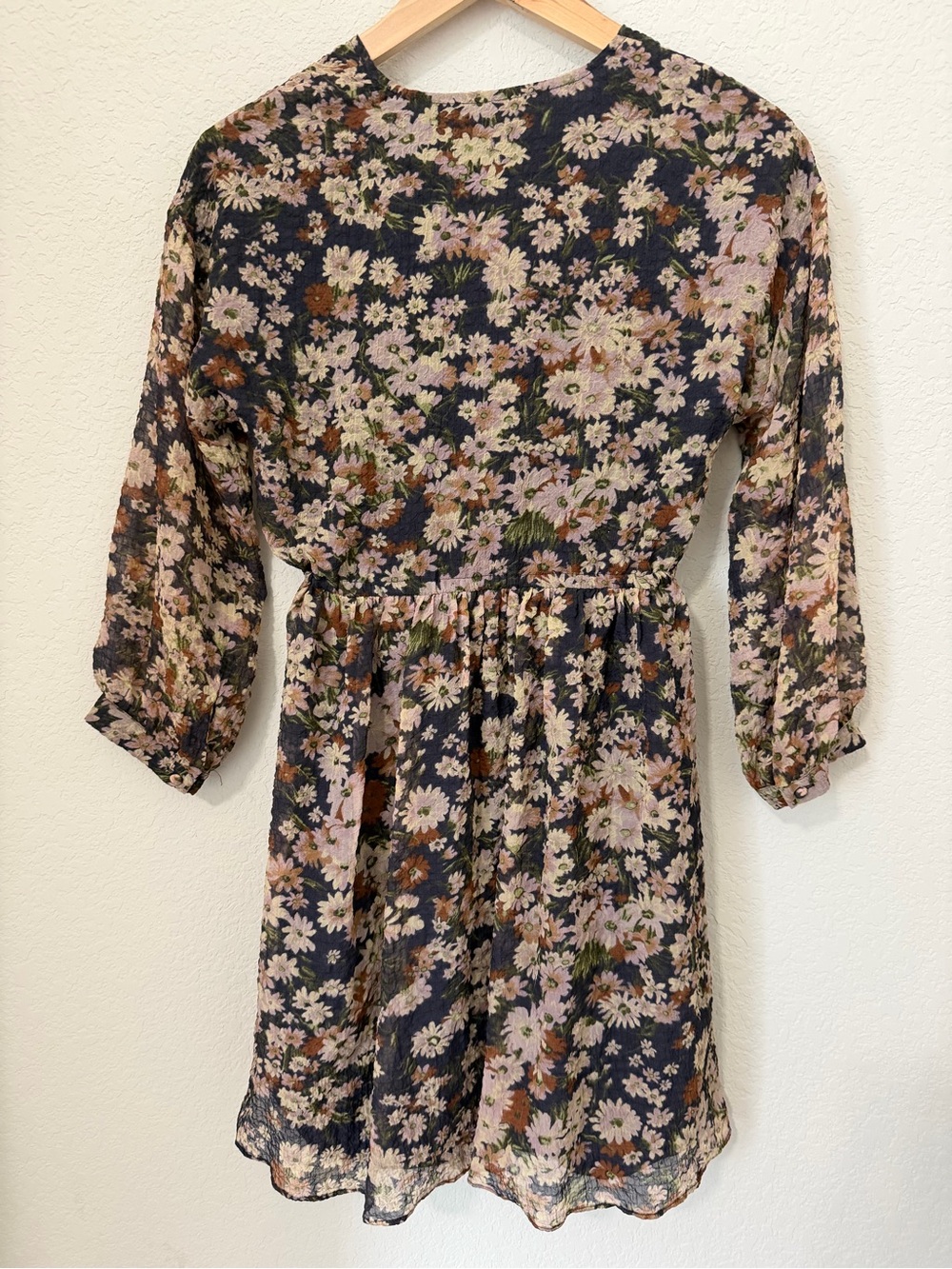 Madewell Floral Mini Dress XS Navy Pink Cottagecore Long Sleeve Chiffon - Picture 4 of 12